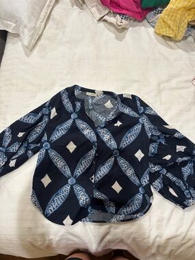 Ulla Johnson Navy Blue Patterned Womens Button-Front Top